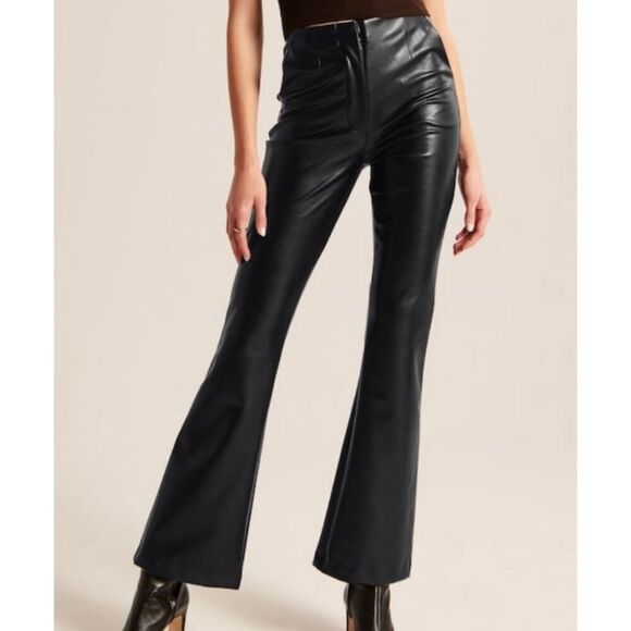 NEW Abercrombie & Fitch Vegan Leather Skinny Flare Pants size 29 Black - Picture 1 of 12